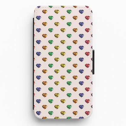 Rainbow Gem Hearts Pattern Flip / Wallet Phone Case
