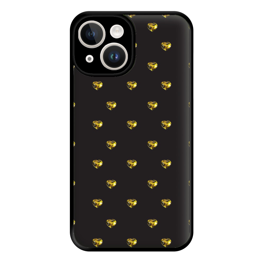Gold Gem Hearts Pattern Phone Case for iPhone 14