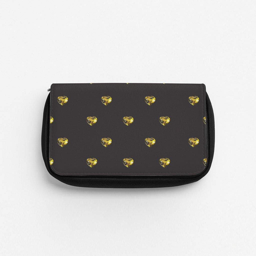 Gold Gem Hearts Pattern Pencil Case