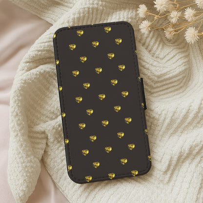 Gold Gem Hearts Pattern Wallet Phone Case