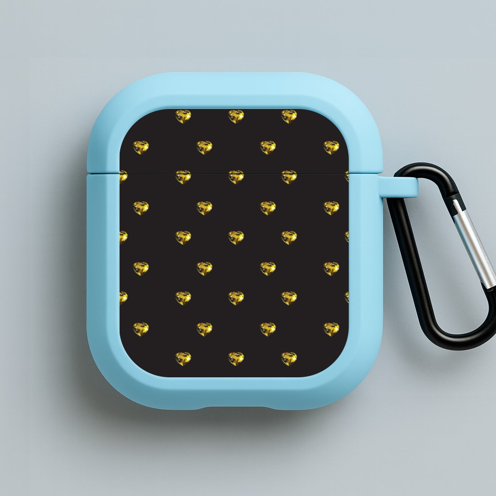 Gold Gem Hearts Pattern Blue AirPods Case