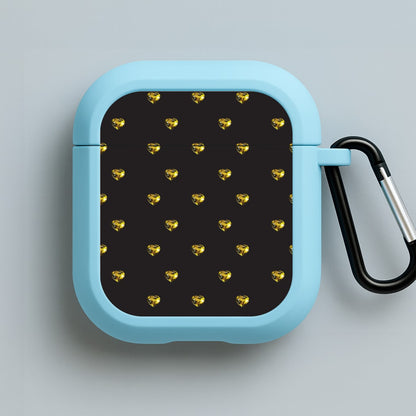 Gold Gem Hearts Pattern Blue AirPods Case