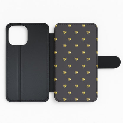 Gold Gem Hearts Pattern Flip Phone Case