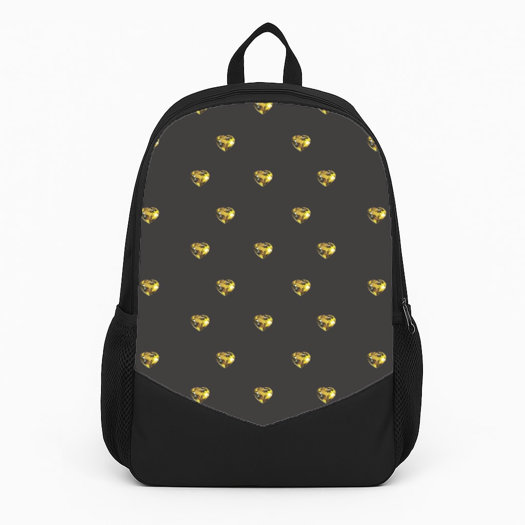 Gold Gem Hearts Pattern Large Backpack