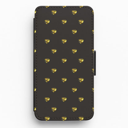 Gold Gem Hearts Pattern Flip / Wallet Phone Case