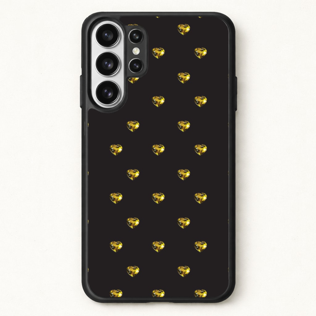 Gold Gem Hearts Pattern Phone Case for Galaxy S26 Ultra