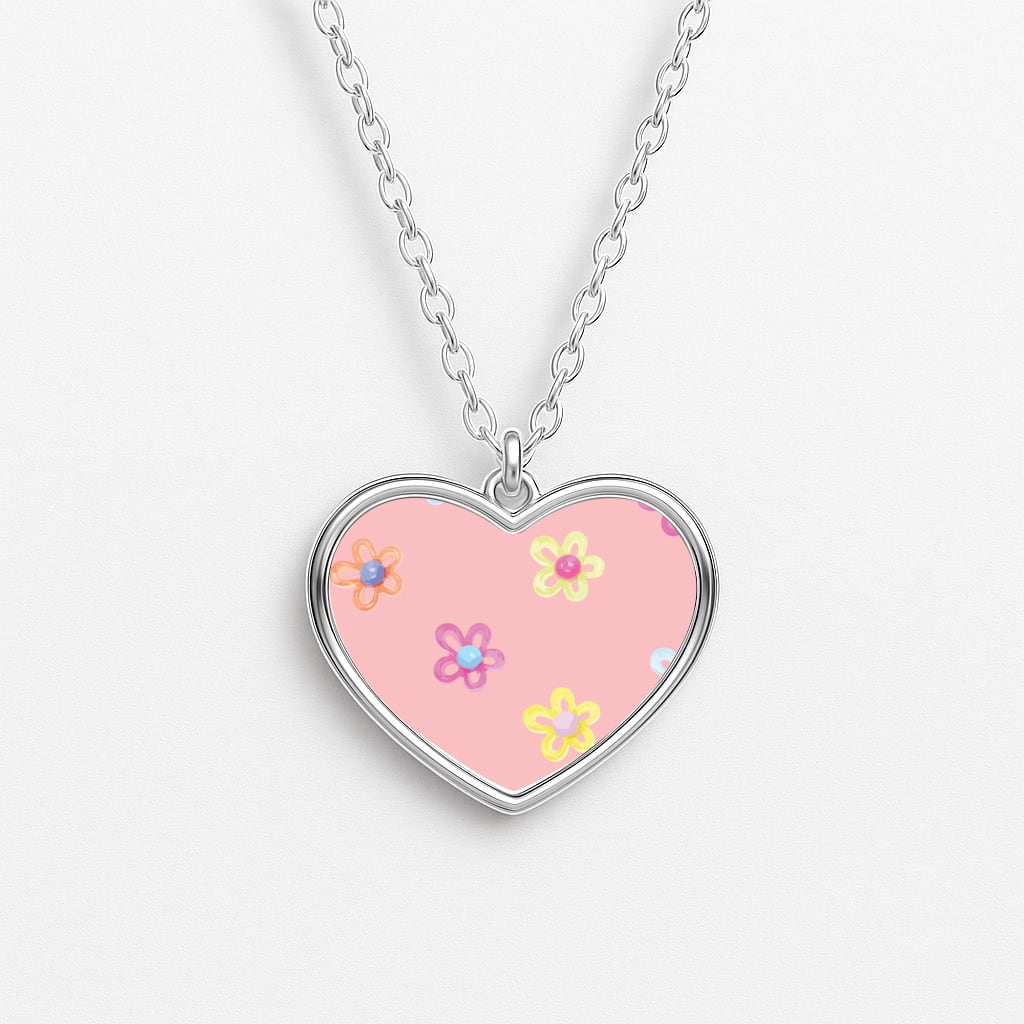 Flower Gems Pattern Heart Necklace
