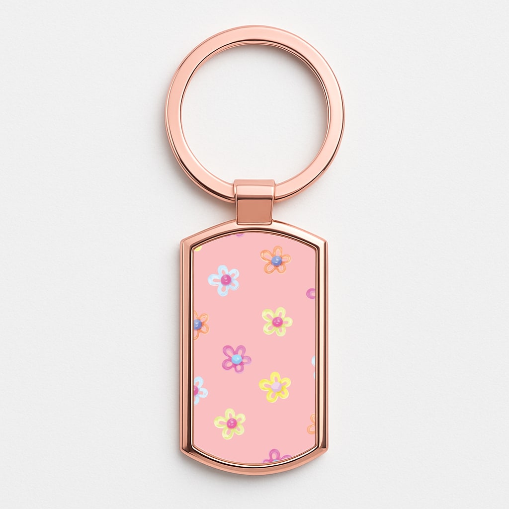 Flower Gems Pattern Rose Gold Keyring