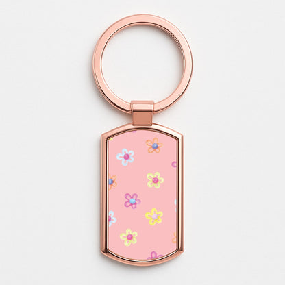 Flower Gems Pattern Rose Gold Keyring