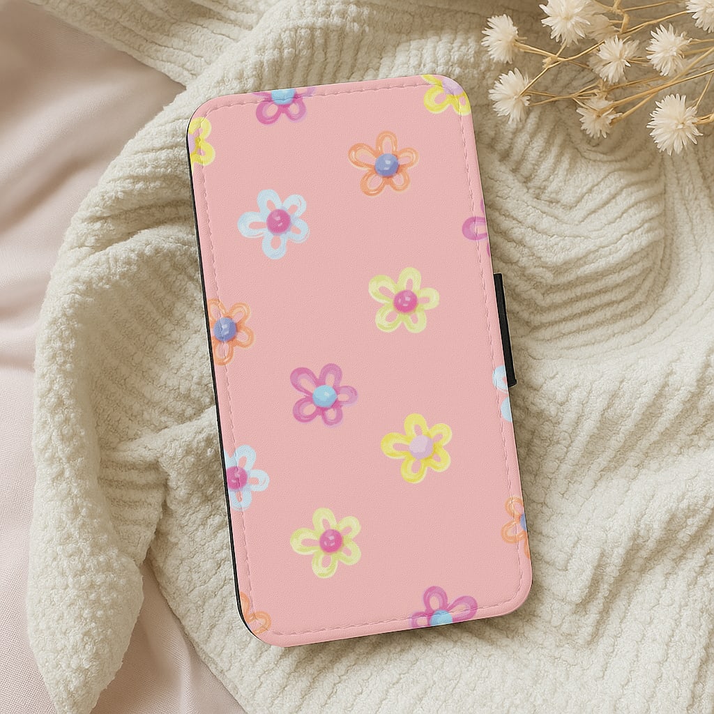 Flower Gems Pattern Wallet Phone Case