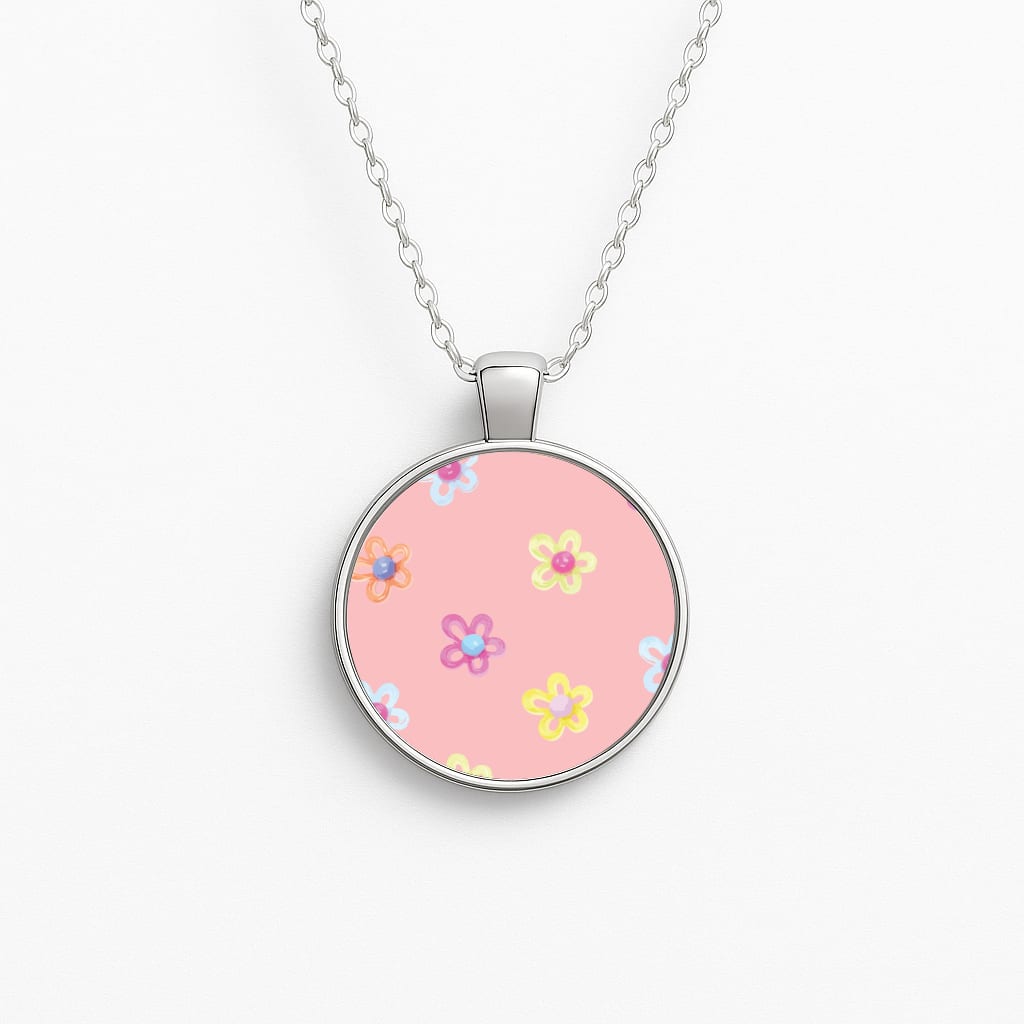 Flower Gems Pattern Circle Necklace