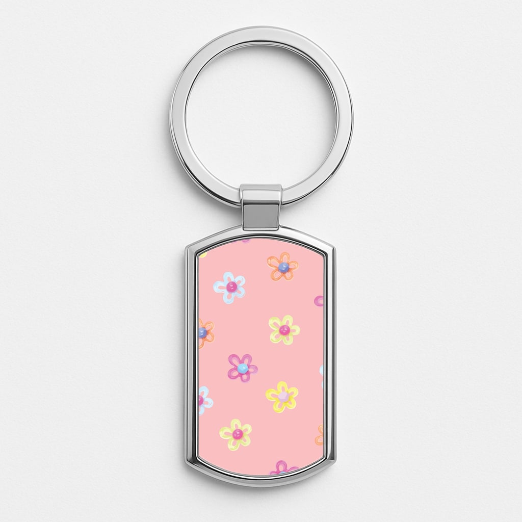 Flower Gems Pattern Silver Keyring