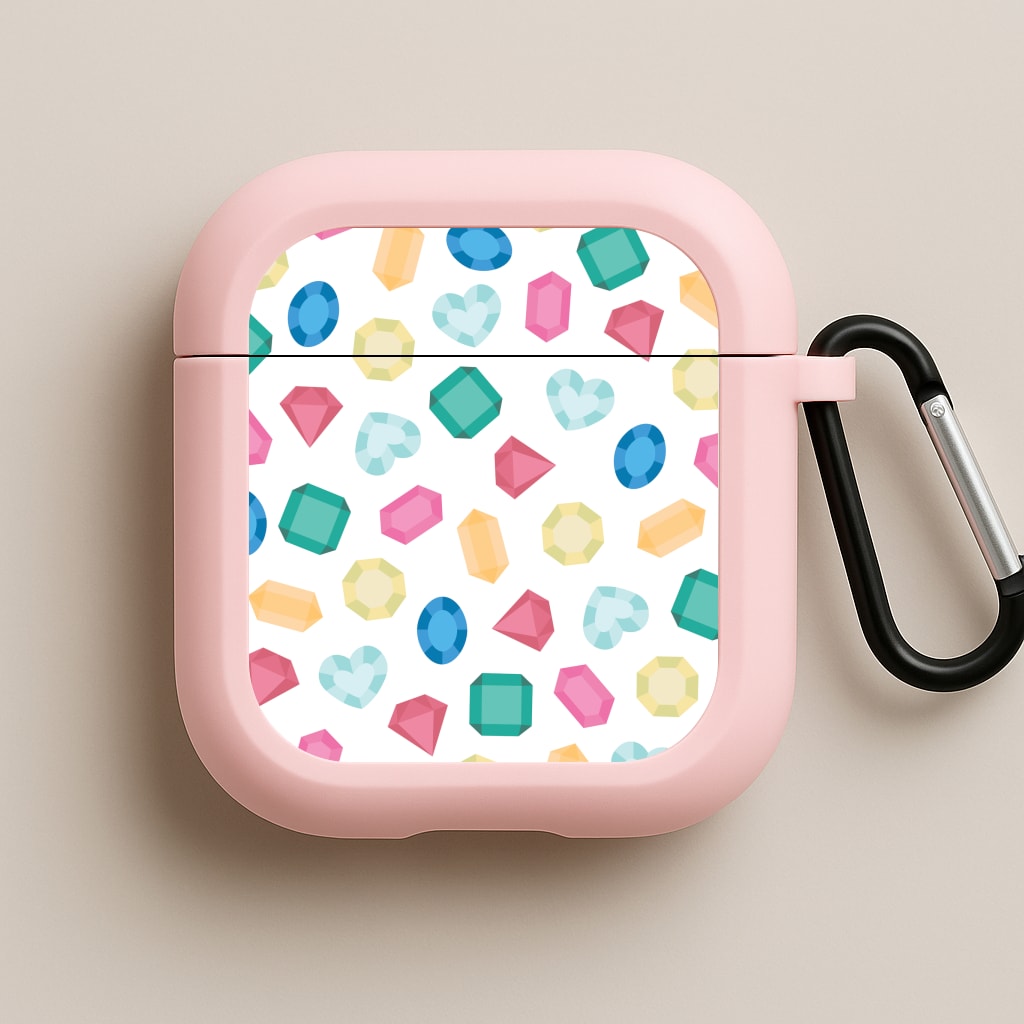 Cartoon Multicoloured Gems Pattern Pink AirPods Case