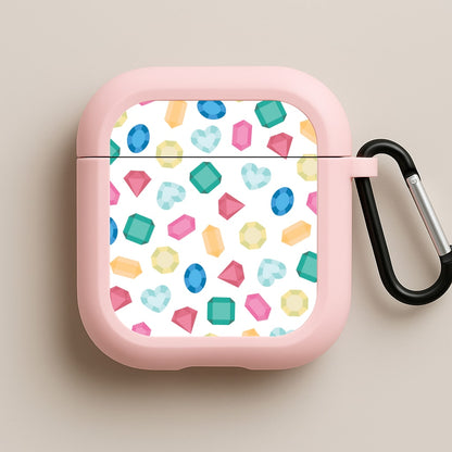 Cartoon Multicoloured Gems Pattern Pink AirPods Case