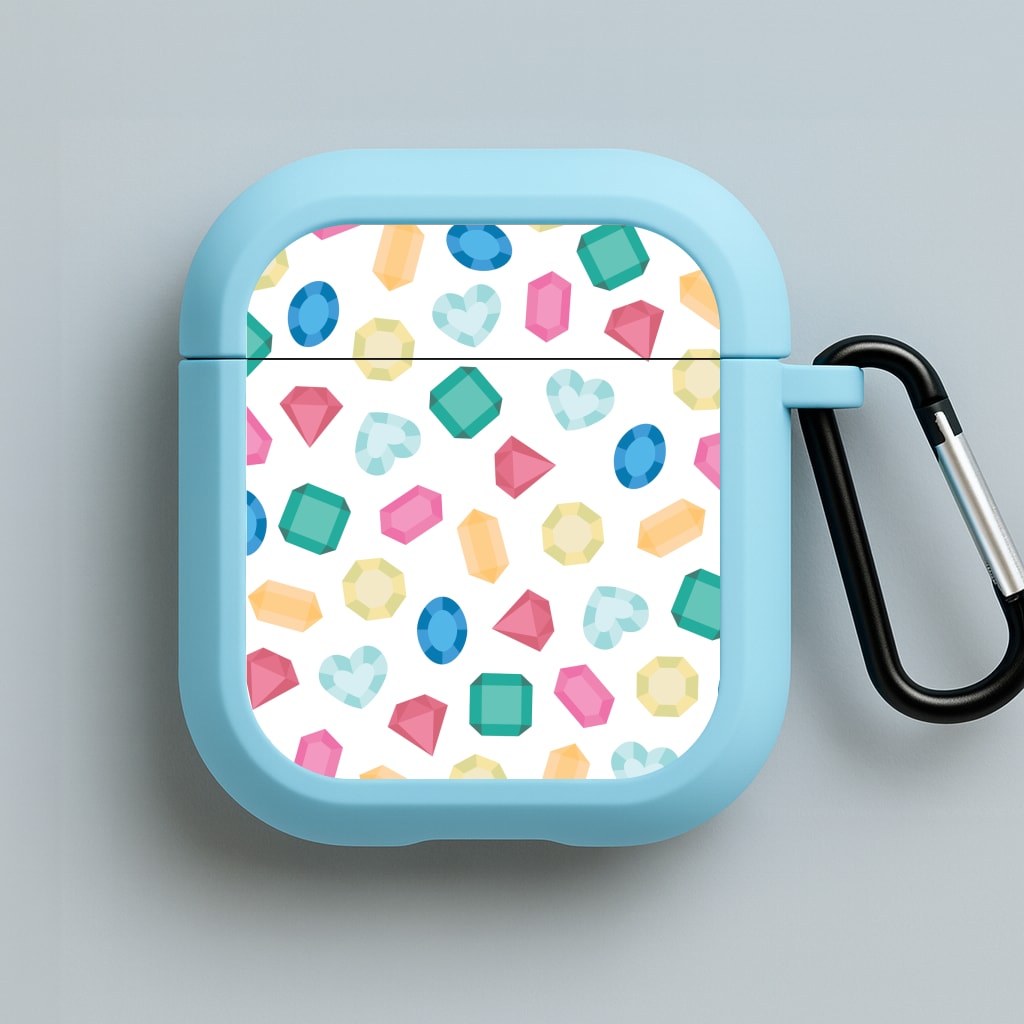 Cartoon Multicoloured Gems Pattern Blue AirPods Case