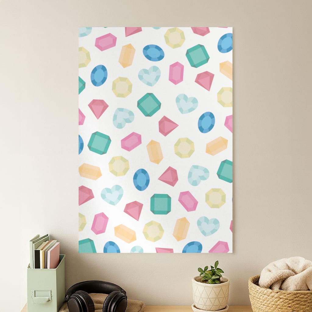 Cartoon Multicoloured Gems Pattern Poster