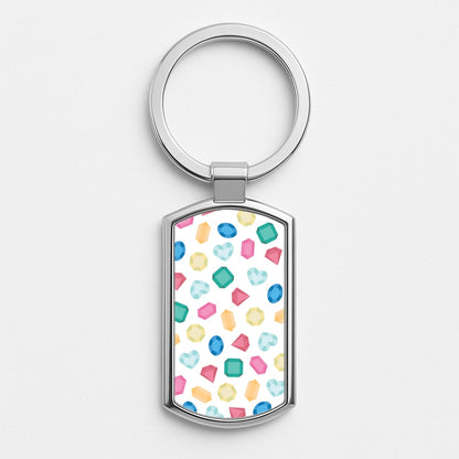 Cartoon Multicoloured Gems Pattern Silver Keyring