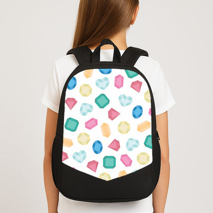 Cartoon Multicoloured Gems Pattern Large School Bag