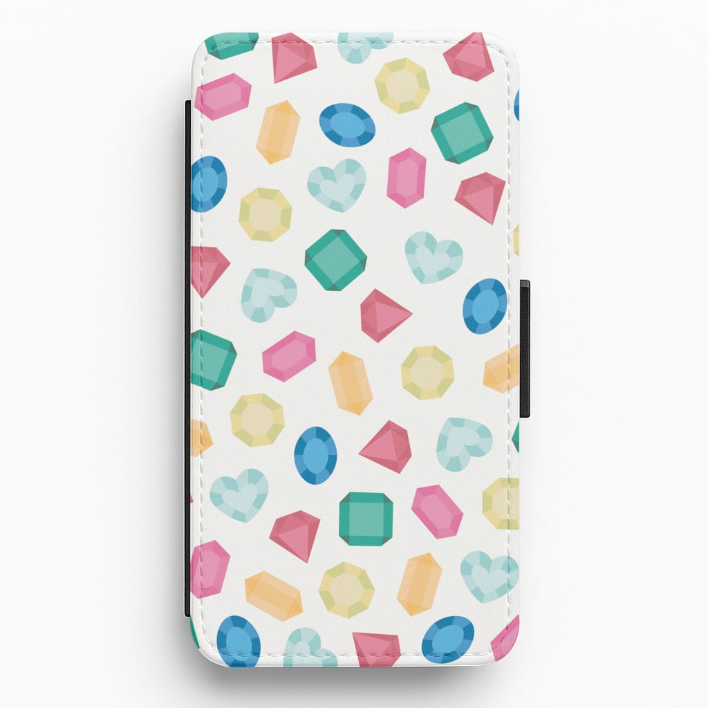Cartoon Multicoloured Gems Pattern Flip / Wallet Phone Case