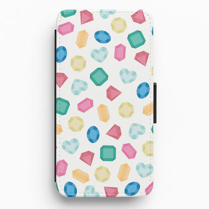 Cartoon Multicoloured Gems Pattern Flip / Wallet Phone Case