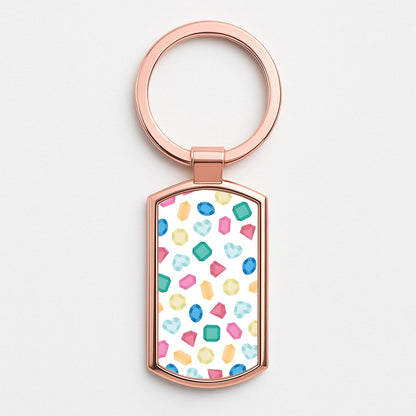 Cartoon Multicoloured Gems Pattern Rose Gold Keyring