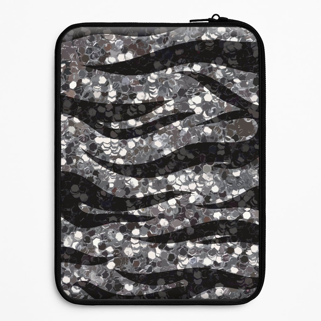 Silver Sequin Tiger Pattern Laptop Sleeve