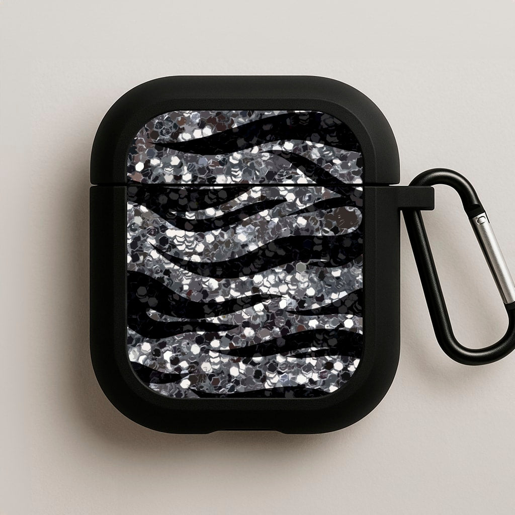 Silver Sequin Tiger Pattern AirPods Case