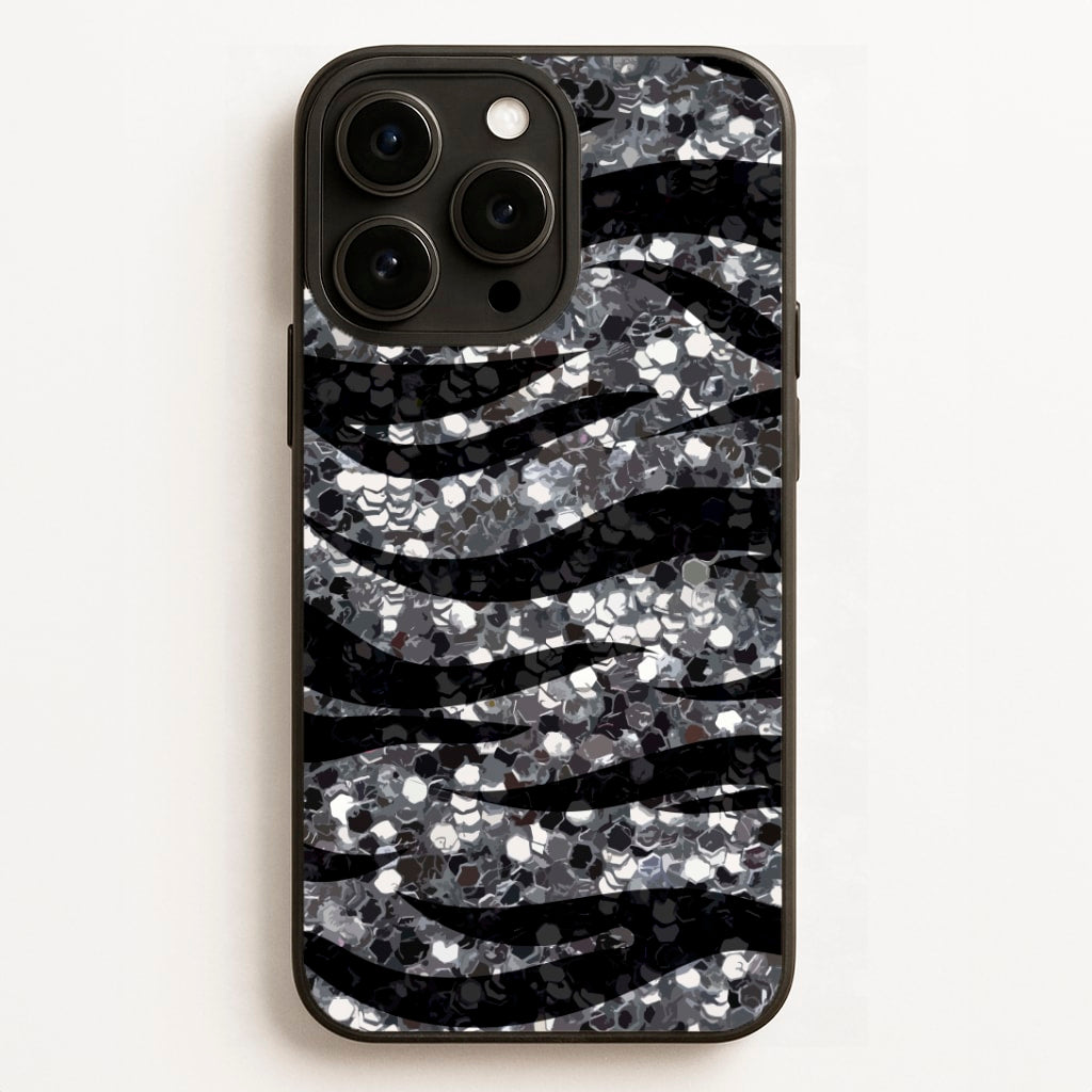 Silver Sequin Tiger Pattern Phone Case
