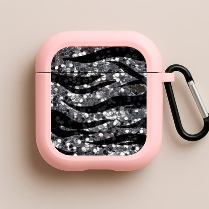 Silver Sequin Tiger Pattern Pink AirPods Case