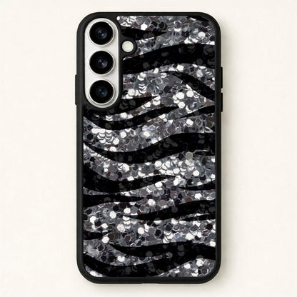 Silver Sequin Tiger Pattern Phone Case for Galaxy S26