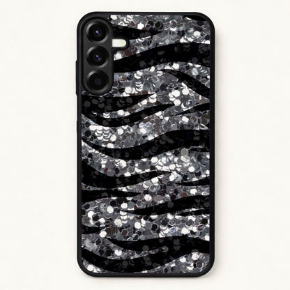 Silver Sequin Tiger Pattern Phone Case for Galaxy A17