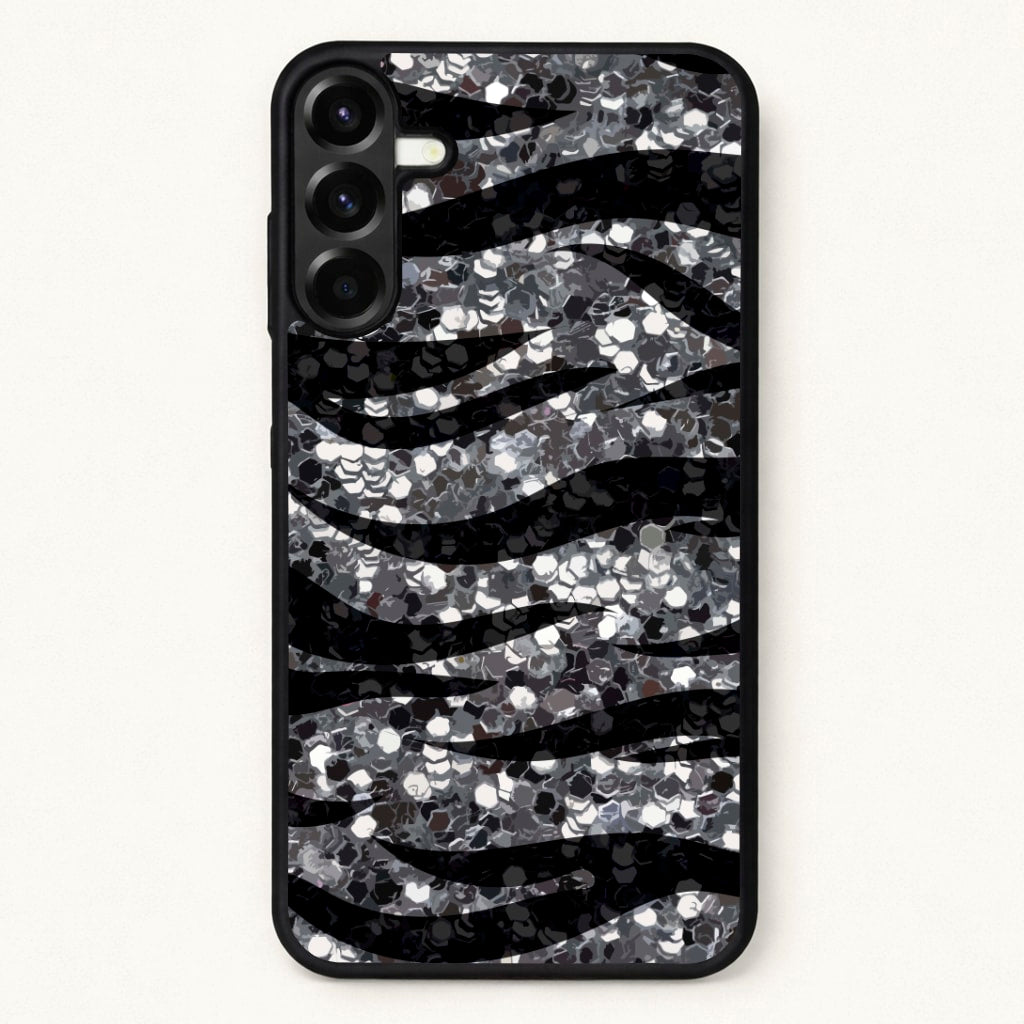 Silver Sequin Tiger Pattern Phone Case for Galaxy A57