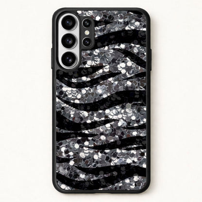 Silver Sequin Tiger Pattern Phone Case for Galaxy S26 Ultra