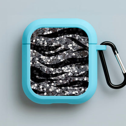 Silver Sequin Tiger Pattern Blue AirPods Case