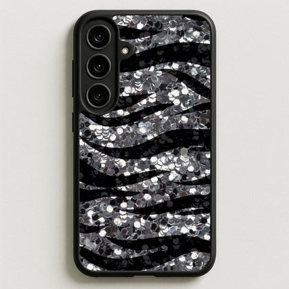 Silver Sequin Tiger Pattern Phone Case for Galaxy S25FE
