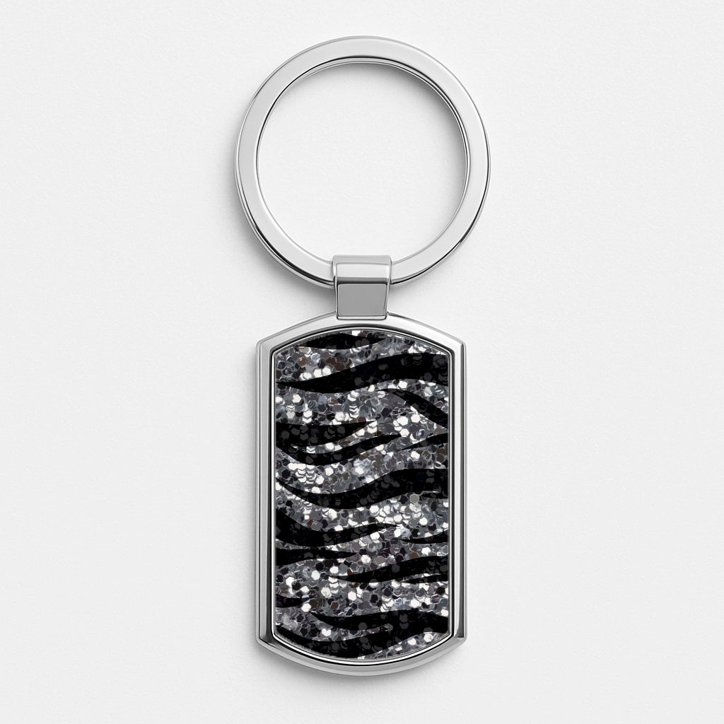 Silver Sequin Tiger Pattern Luxury Keyring