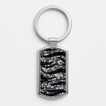 Silver Sequin Tiger Pattern Luxury Keyring