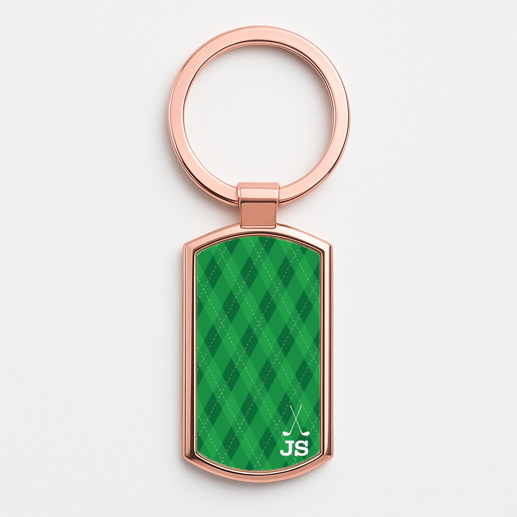 Personalised Golf Pattern Rose Gold Keyring