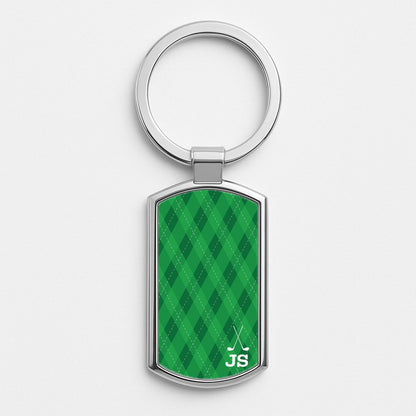 Personalised Golf Pattern Silver Keyring