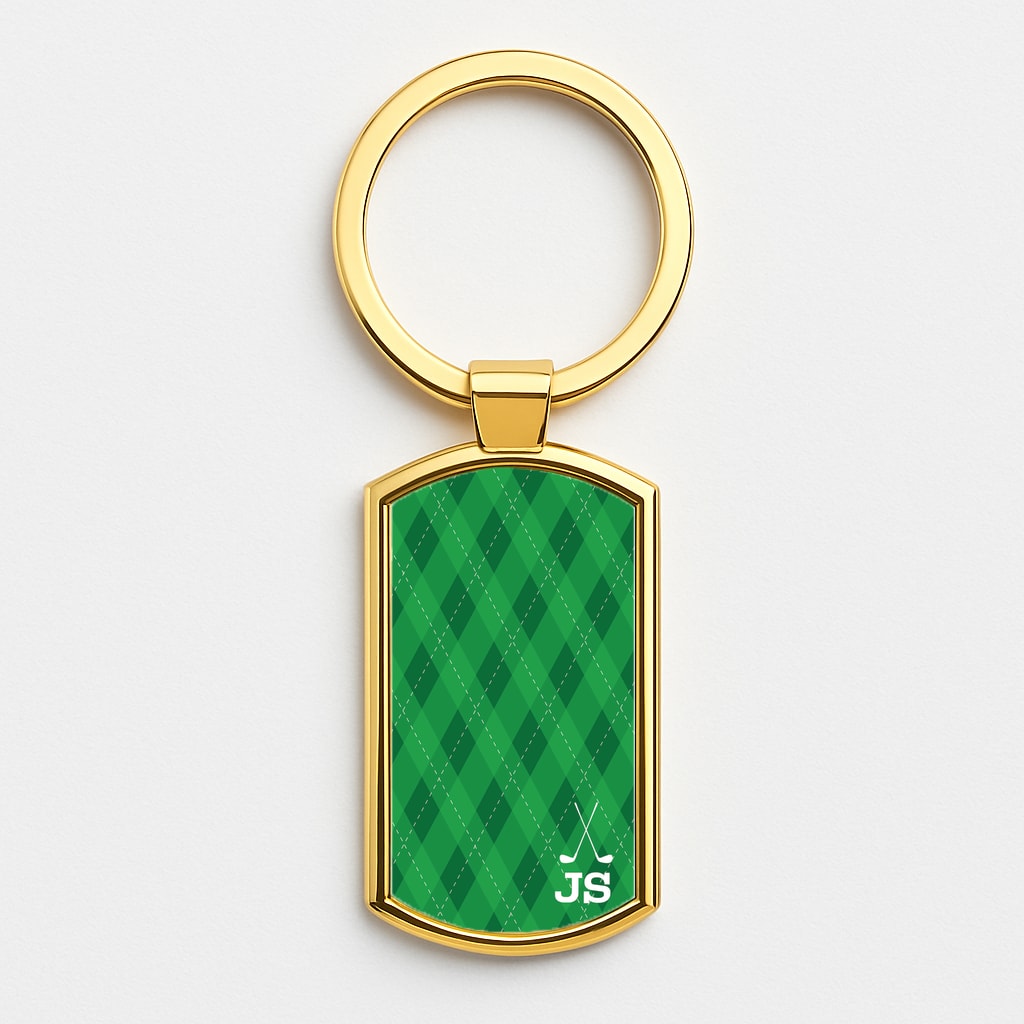 Personalised Golf Pattern Gold Keyring