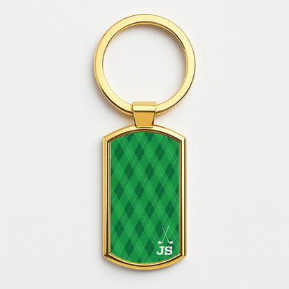 Personalised Golf Pattern Gold Keyring