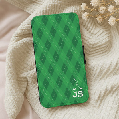 Personalised Golf Pattern Wallet Phone Case
