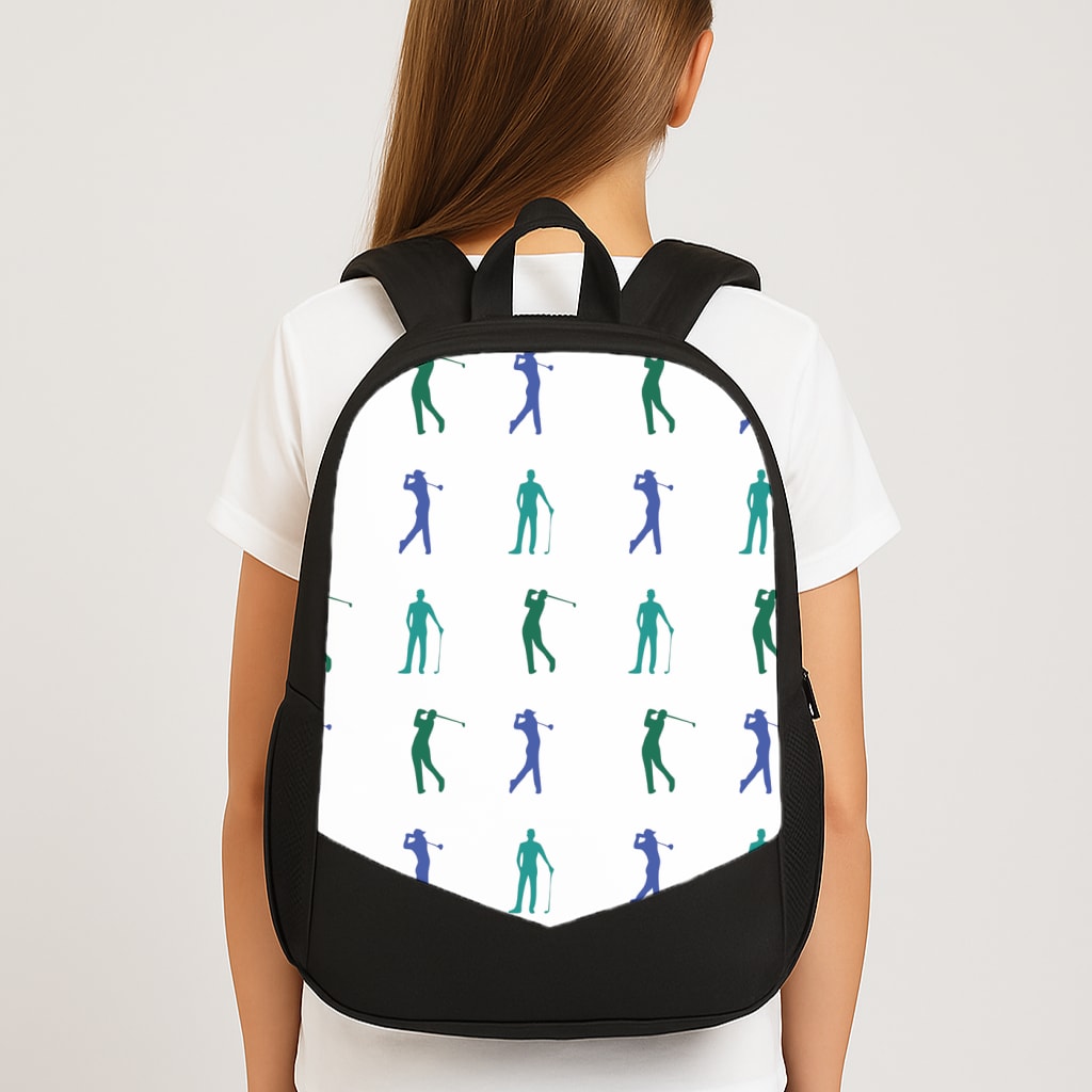Golfer Silhouettes Pattern Large School Bag