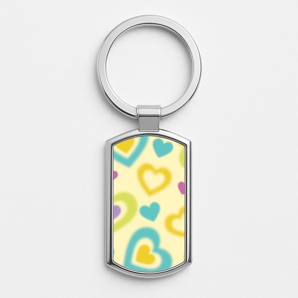 Multicoloured Hearts Gradient Pattern Silver Keyring