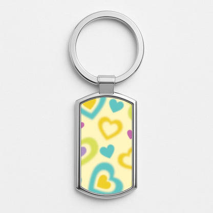 Multicoloured Hearts Gradient Pattern Silver Keyring