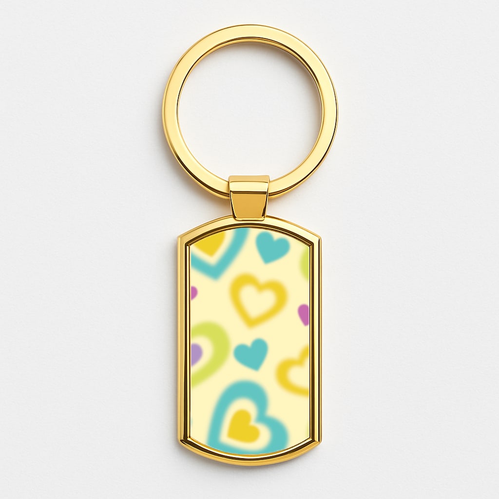 Multicoloured Hearts Gradient Pattern Gold Keyring