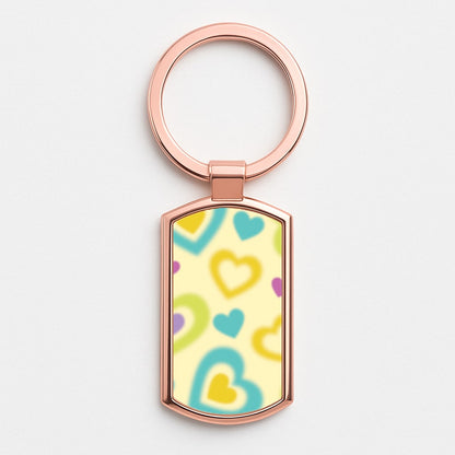 Multicoloured Hearts Gradient Pattern Rose Gold Keyring