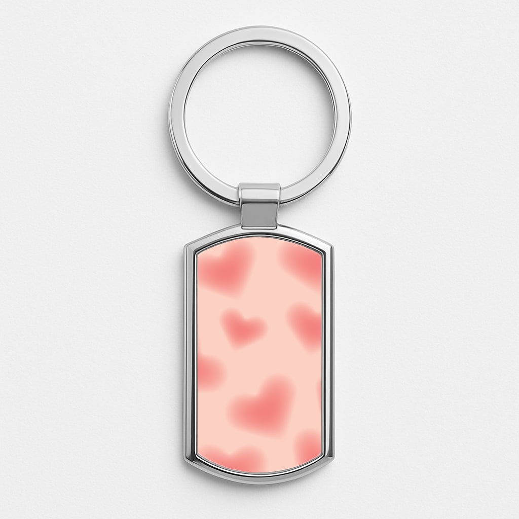 Gradient Red Hearts Pattern Silver Keyring