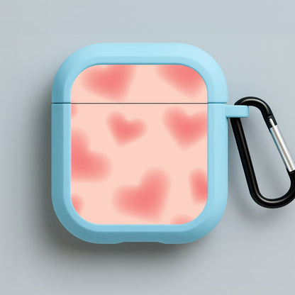 Gradient Red Hearts Pattern Blue AirPods Case