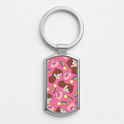 Mabel And Stars Pattern Silver Keyring